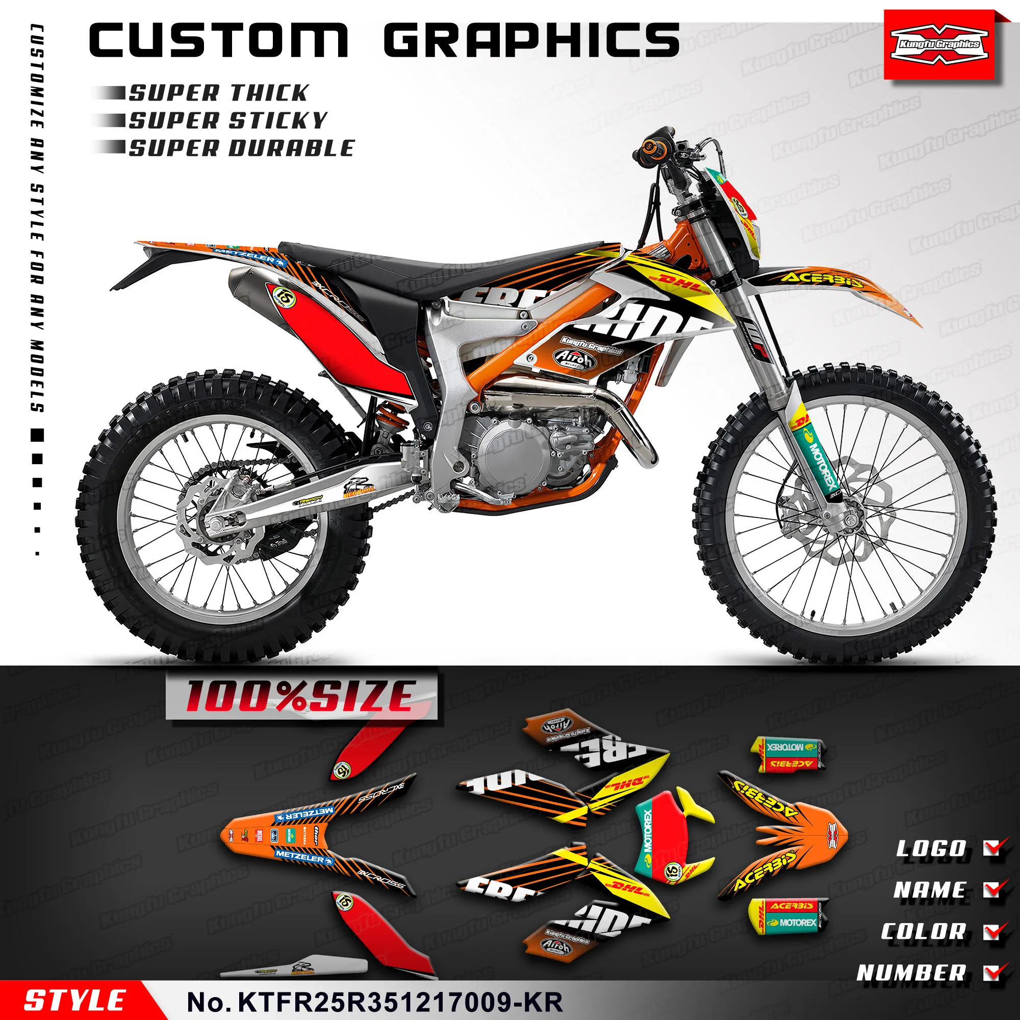 

KUNGFU GRAPHICS Waterproof Stickers Vinyl Wraps for KTM Freeride 250 350 2012 2013 2014 2015 2016 2017, KTFR25R351217009-KR