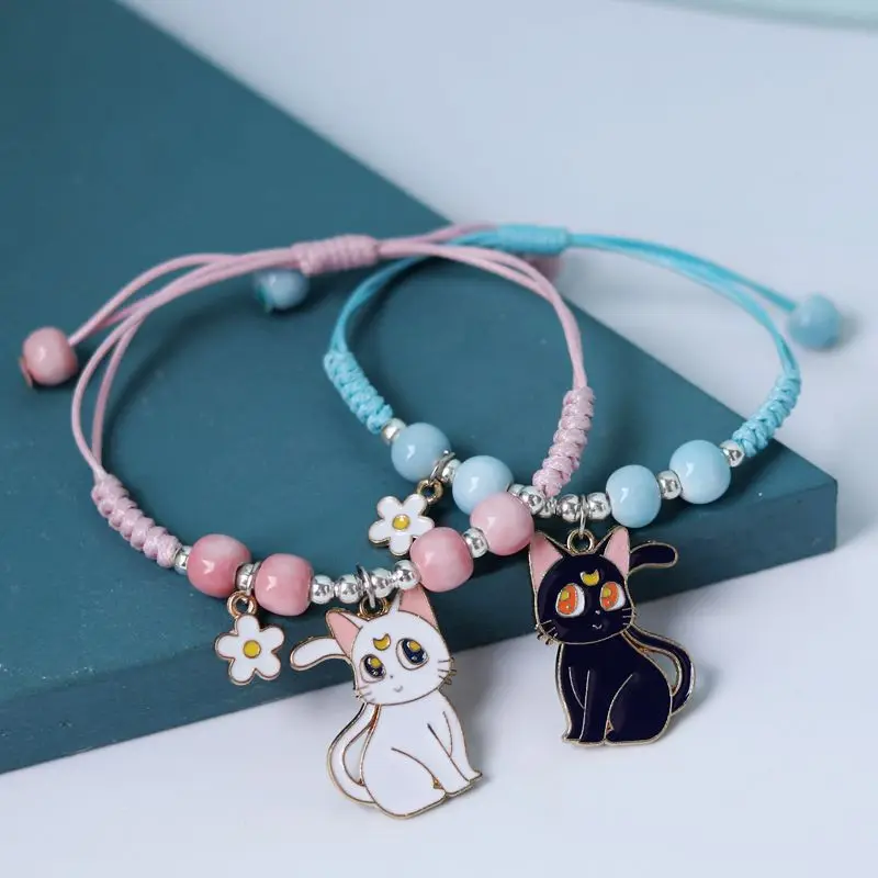 Yungqi Cartoon Enamel Animal Cat Flower Bracelet Girl Kids Women Gift Friendship Pet Pendant Charm Strap Rope Bracelets Jewelry