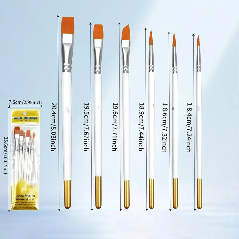 6pcs Artist Nylon Paint Brushes Set Artist Paintbrushes For Acrylic Oil Watercolor Acrylic Painting For Body Face Rock Canvas