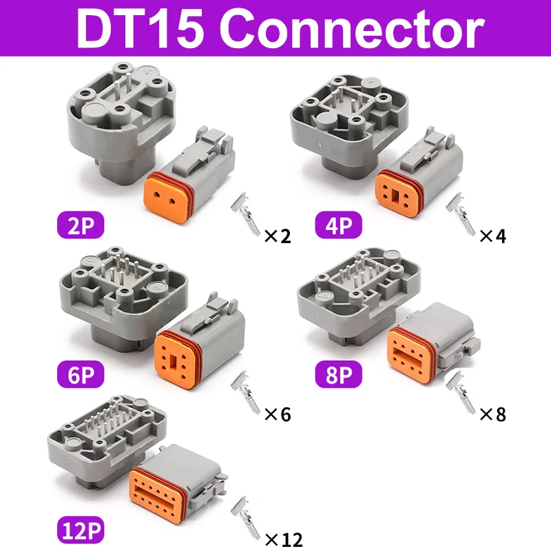 

10/50/100 Sets Deutsch DT15 Series Waterproof Connector 2/4/6/8/12 Pin Automotive Sealed Plug with Pins