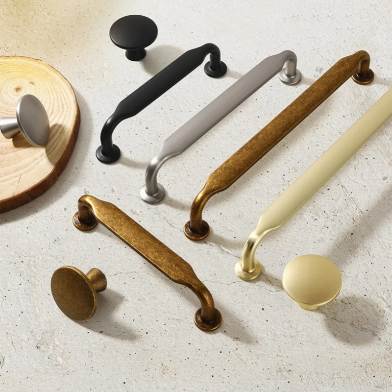 American Cabinet Handles Zinc Alloy Single Hole Pulls for Wardrobe Kitchen Drawer  Long Handle Gold Silver Antique Copper Black