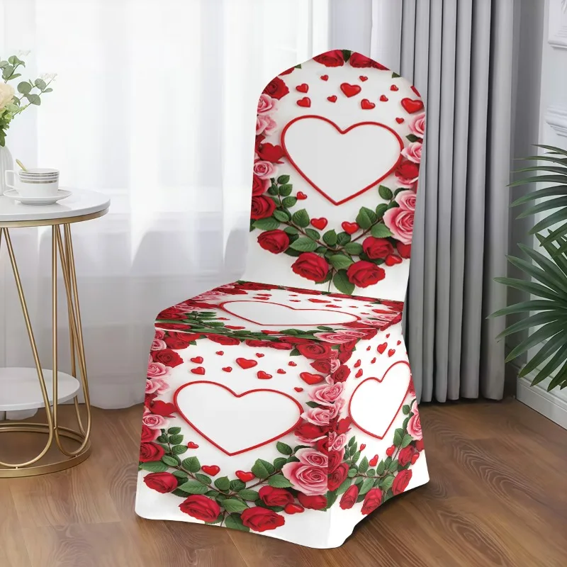 Romantic heart & rose stretch chair cover. Washable, easy to install. Ideal for weddings & home decor. Great gift.
