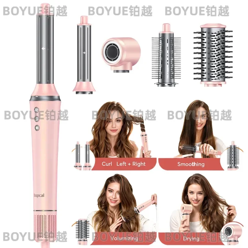 Bopcal 5 In 1 Hair Dryer Hot Air Comb Electric Hair Curling Iron 1200W High Speed Blower Multifunctional Styling Tools