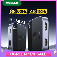 UGREEN HDMI Splitter 8K 60Hz 4K 120Hz 2 in 1 out for TV Xiaomi Xbox SeriesX PS5/4 HDMI Cable Monitor Projector HDMI 2.1 Switcher