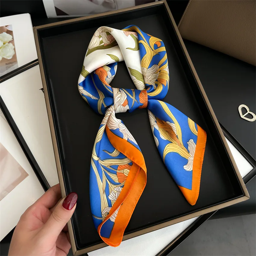 70x70cm Women Scarf Silk Feeling Hair Neck Square Brand Office Bandanna Muffler Waiter Flight Attendants Handkerchief Rings Wrap