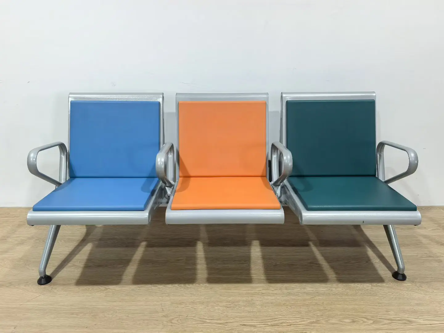 Blue Green Low-back Straight PU 3-Seater Waiting Chair