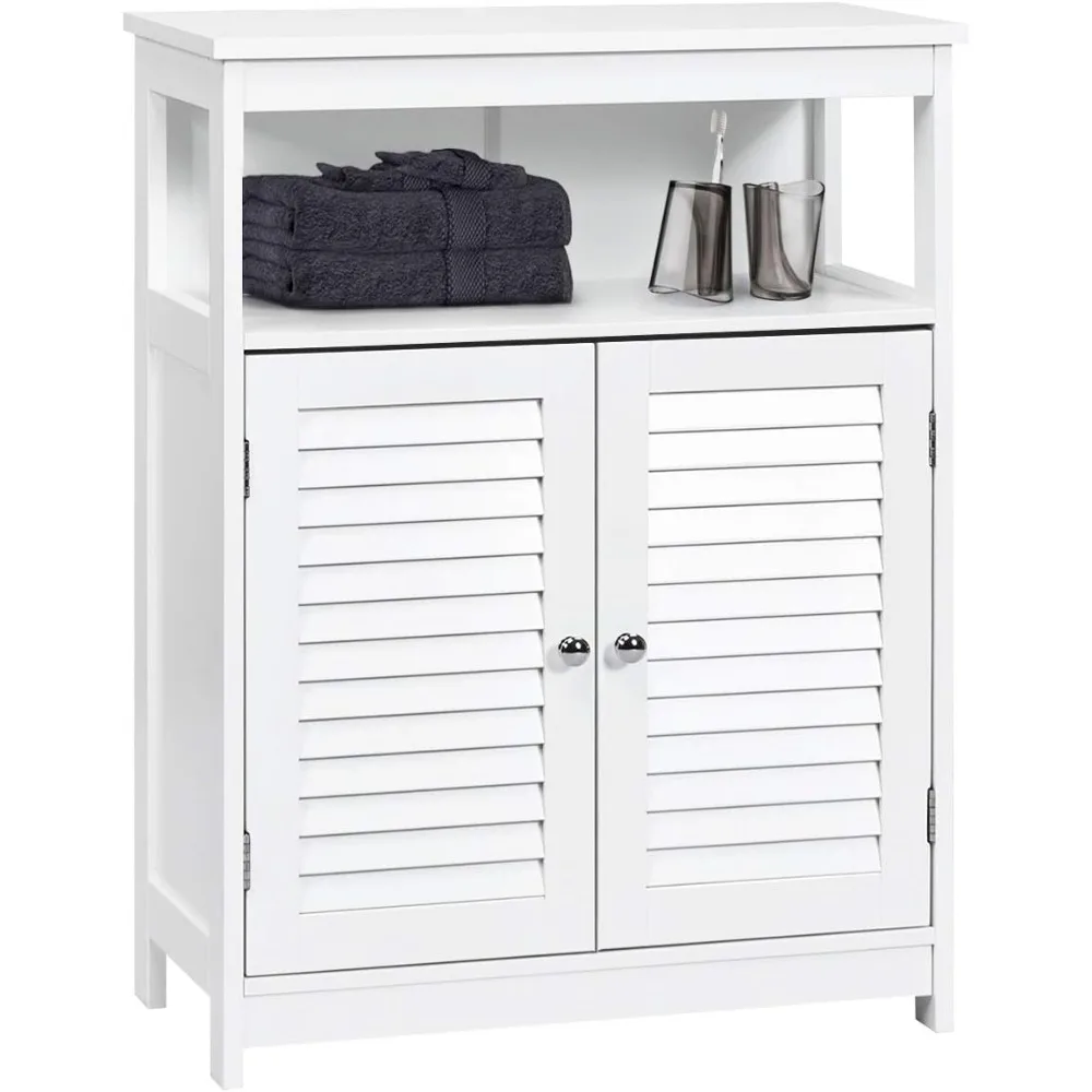 

Bathroom Floor Cabinet, Wooden Freestanding Storage Cabinet with Double Shutter Door & Adjustable Shelf, Storage Cabinet for Ba