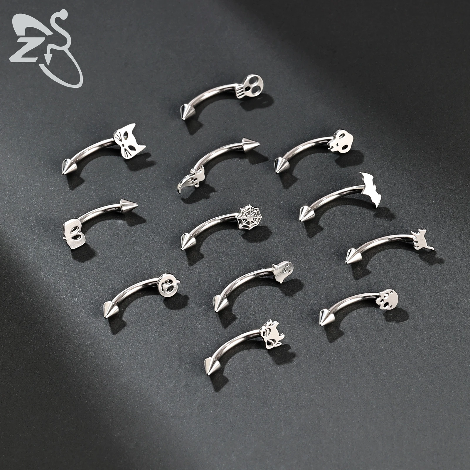 ZS 1 PC Punk 16G Stainelss Steel Eyebrow Piercing Men Pumpkin Ghost Eyebrows Ring Lip Belly Piercings Hallowmas Jewelry 8/10MM