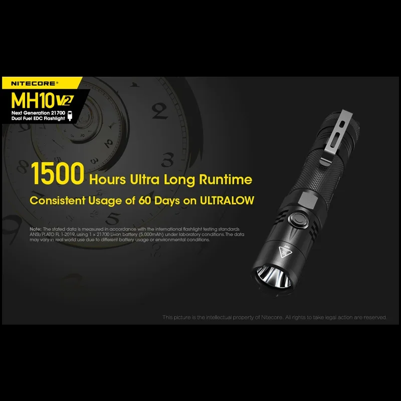 NITECORE MH10 V2 Rechargeable Led Flashlight 1200Lumens Utilizes a CREE XP-L2 V6 LED With 18650 4000mAh Battery Ultra Light