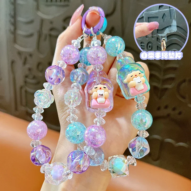 Creative New Rabbit Ear Niang mobile phone chain beaded key chain delicate lovely bag pendant beaded key chain