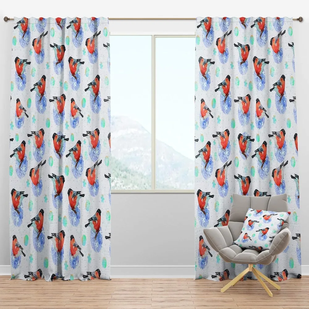 Thermal Insulated Curtains - Meadow Scene with Butterflies, Birds, and Herbs for Bedrooms and Living Rooms