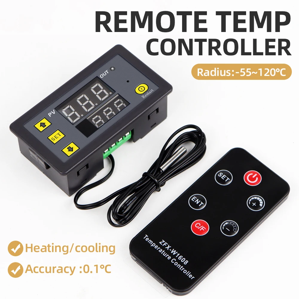 

W1608 Mini Digital Temperature Controller Thermostat Regulator Heating Cooling Thermoregulator With Remote Control and Sensor