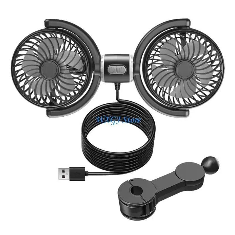 

37JE USB Powered Double Head Car Fan 360° Rotation with Adjustable Speed & Direction