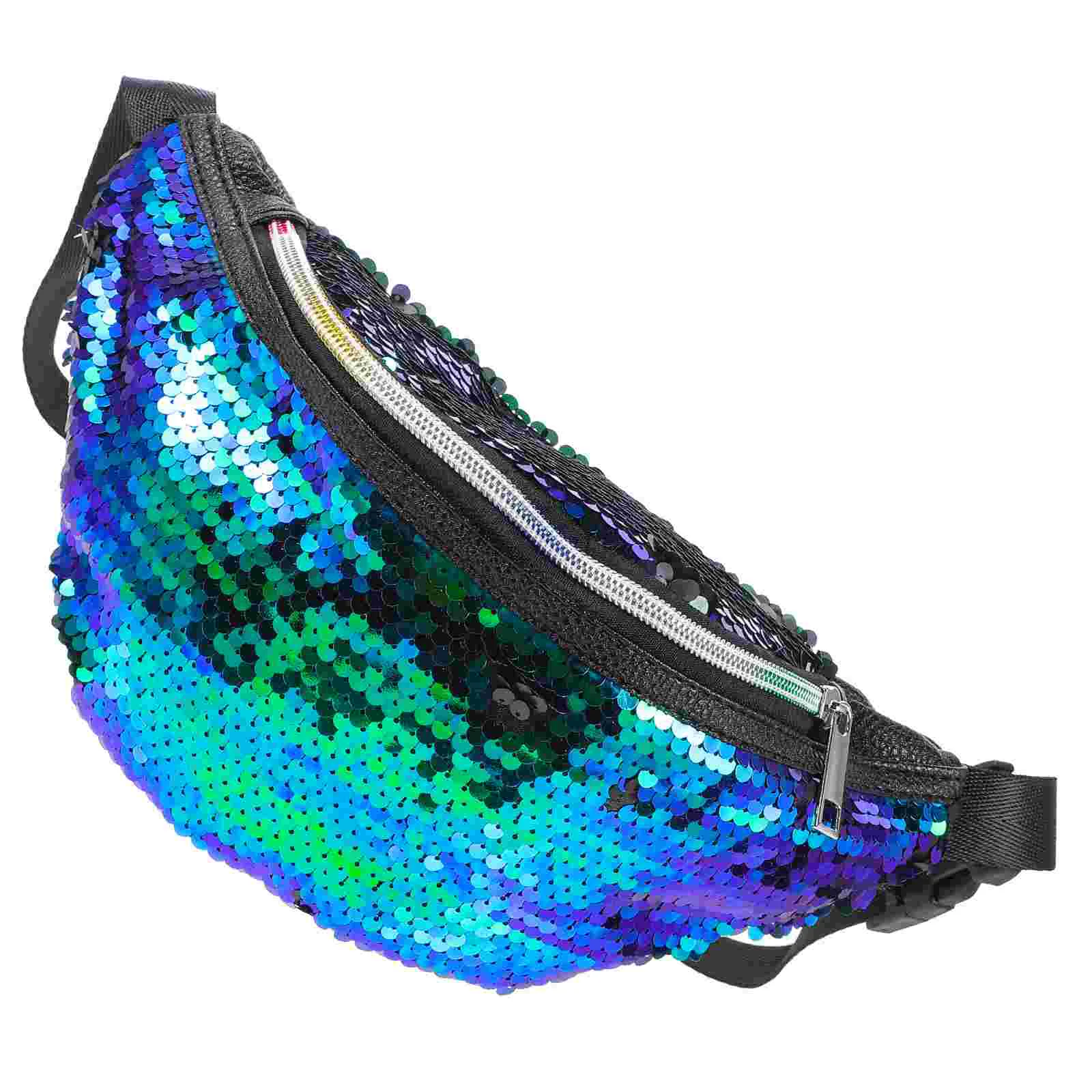 

Waist Pouch Sequins Green Black Lightweight Sports Fanny Pack Outdoor Phone Wallet Keys Storage Travel Hiking Bike