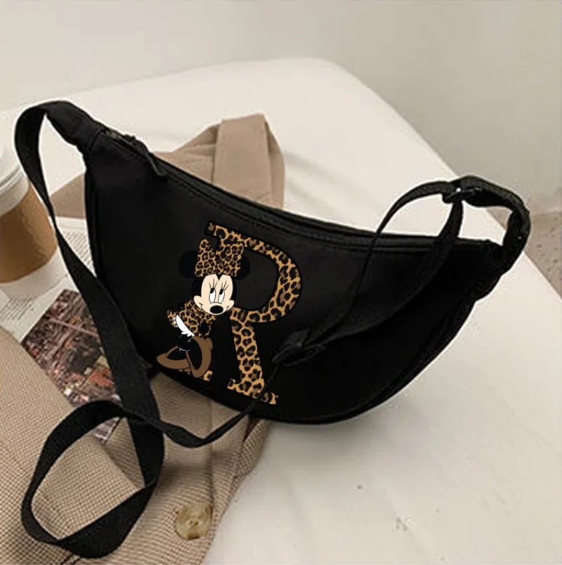 Disney Cartoon Minnie Mouse A-Z Shoulder Bags Canvas Handbag Casual Female Crossbody Bag Messenger Bags Nylon Ladies Bag Gift