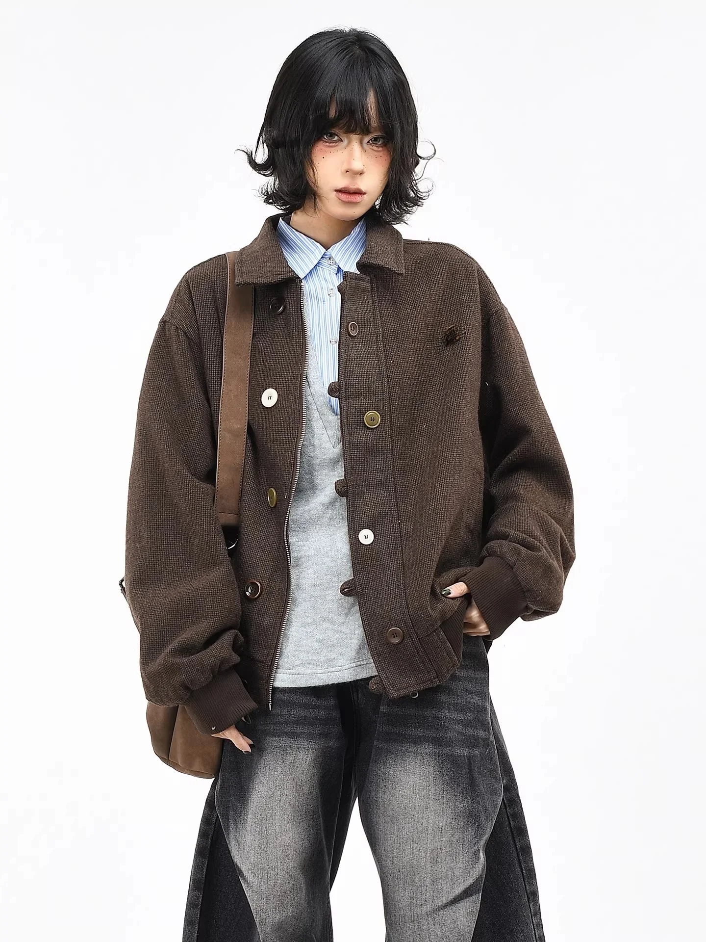 

Куртка-жакет в рабочем стиле с декоративными пуговицами OV, свободного кроя, для весны и осени, Cleanfit, молодежная, повседневная, модная