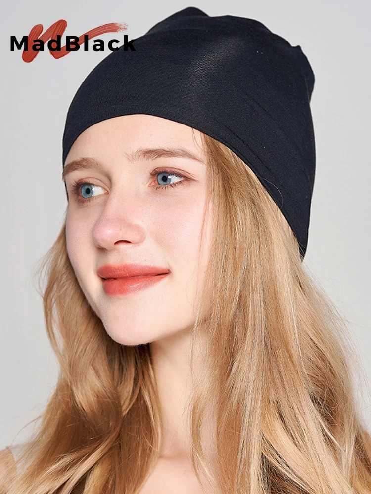 MadBlack-6.4%Silk 87.5%Modal Keep Warm Hat, Windproof, Unisex Skin-friendly Sleep Breathable Skullies, 2026 Autumn New A67644CC