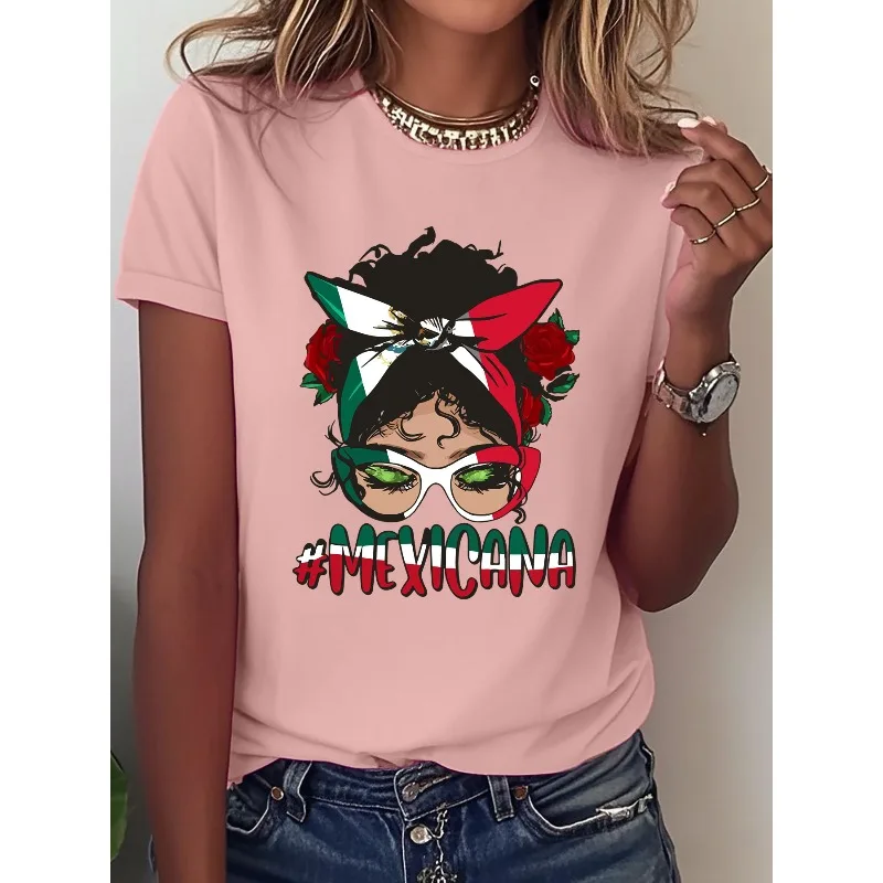 Interesting Printed Short Sleeved Elegant Women Mexican Cultural Pattern Women Fashionable Casual T-shirt Shirt Printed T-shirt