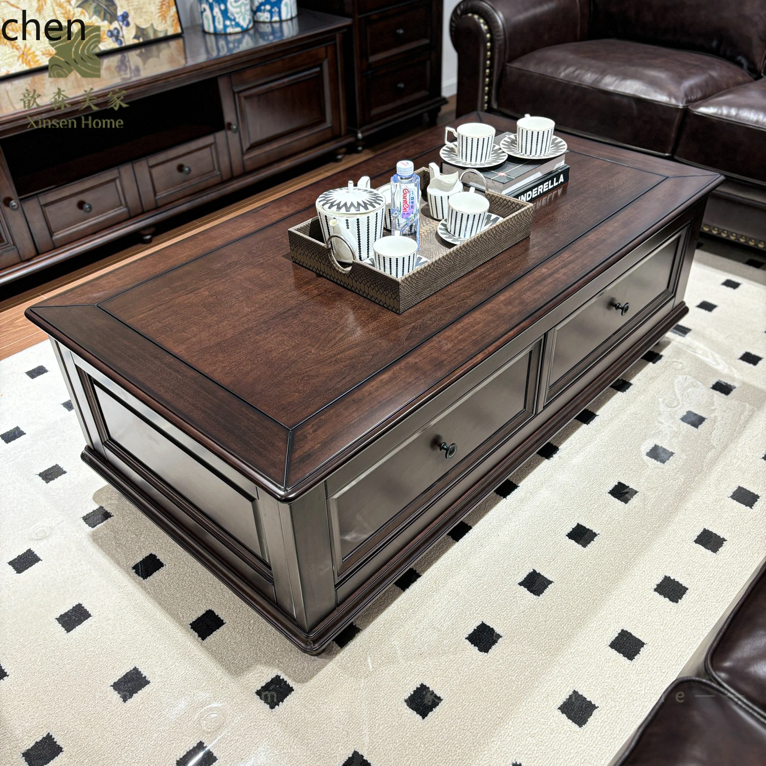 Журнальный столик ZML из цельного дерева и набор шкафов для телевизора для гостиной, высококачественный винтажный журнальный столик для хранения вещей