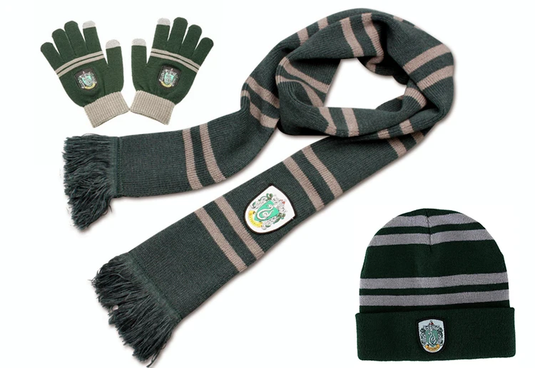 Hogwarts Cosplay Knitted Warm Hat Gloves Three Pieces of Magic Academy Gryffindor Scarf Slytherin Children\'s Adult Gift