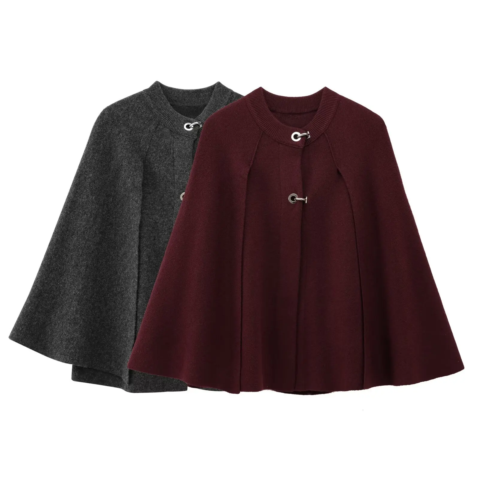 

Women's Loose-fit Design Knitted Autumn/Winter Coat Fashionable Elegant Round-neck Outwear Casual Multi-Functional Cloak