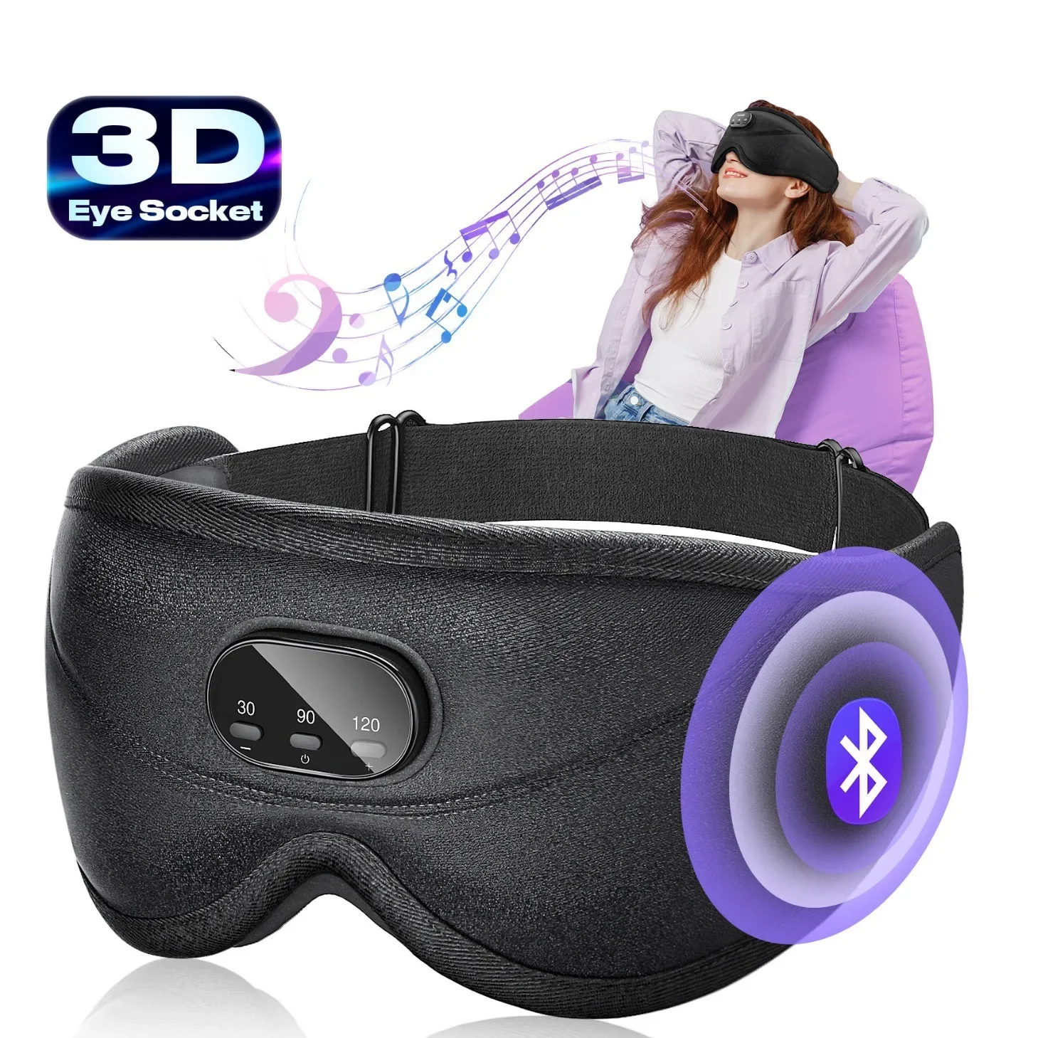 Music Goggles Bluetooth Speakers Blackout 3D Contour Sleep Headphones Suitable for Travel Meditation Relaxation and Comfort