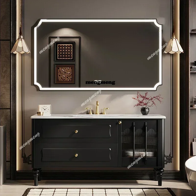 

Floor Type Nordic Solid Wood Bathroom Cabinet French Retro Sink Vanity Mirror Cabinet Bathroom Furniture