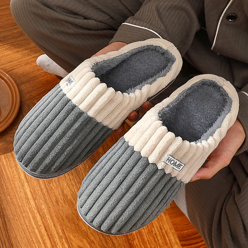 Winter Warm Fur Slippers for Men Women Couples House Non Slip Soft Shoes Comfort Flat Heel Home Indoor Bedroom Plush Slippers