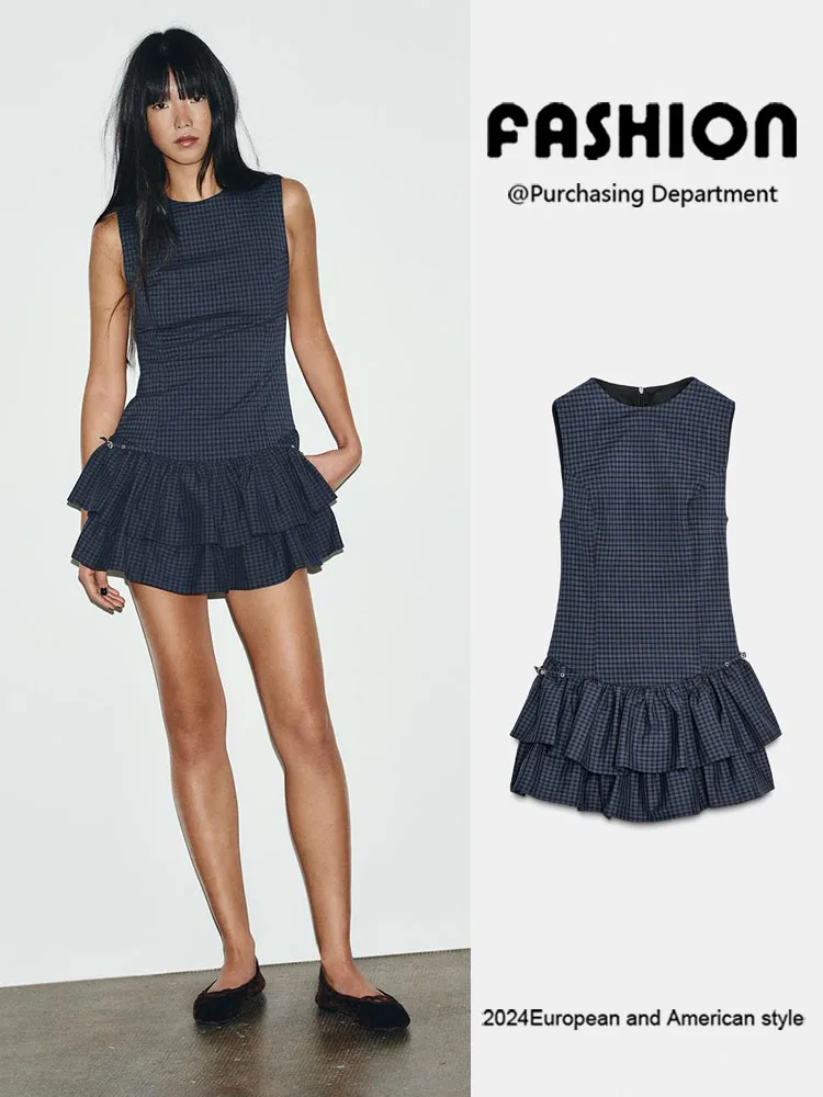 

Faionable ort Dr ZA2025, осеннее новое поступление, женская одежда, многослойный декоративный клетчатый дизайн, женское Dr