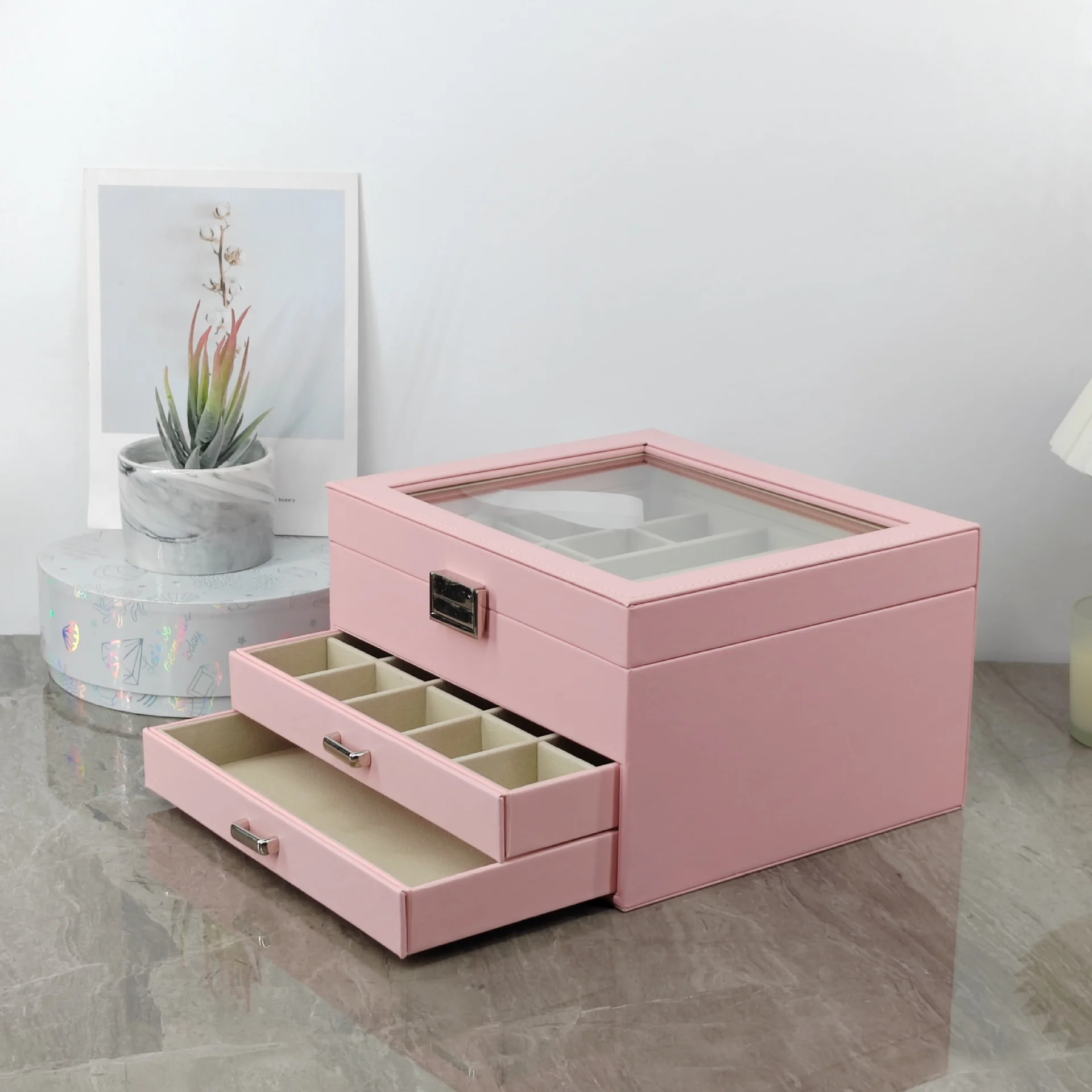 

Elegant Jewelry Storage Box with Transparent Window Multi Compartment Organizer for Women Necklace Earring Ring Travel For Case