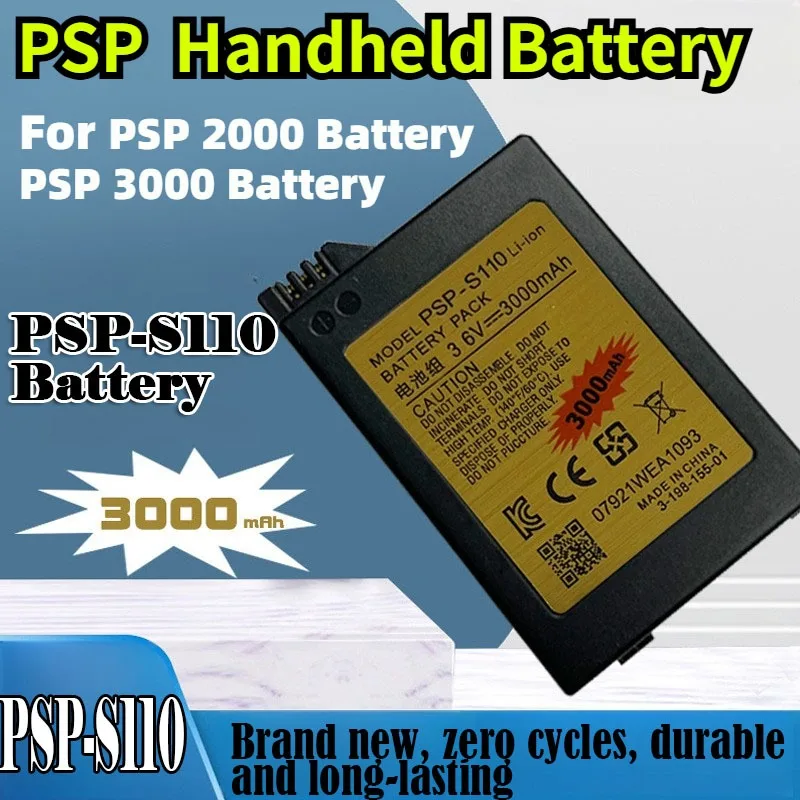 PSP-S110 High Capacity 3000mAh Li-ion Replacement Battery Lasting Rechargeable for Sony PSP2000 PSP3000 Digital Camera Batteries