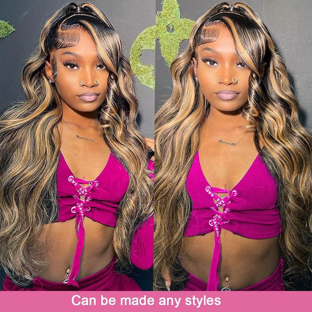 1B/27 تسليط الضوء على أومبير الجسم موجة 13x6 الدانتيل الجبهة الباروكات شعر الإنسان العسل شقراء الملونة قبل قطعها مع شعر الطفل للنساء