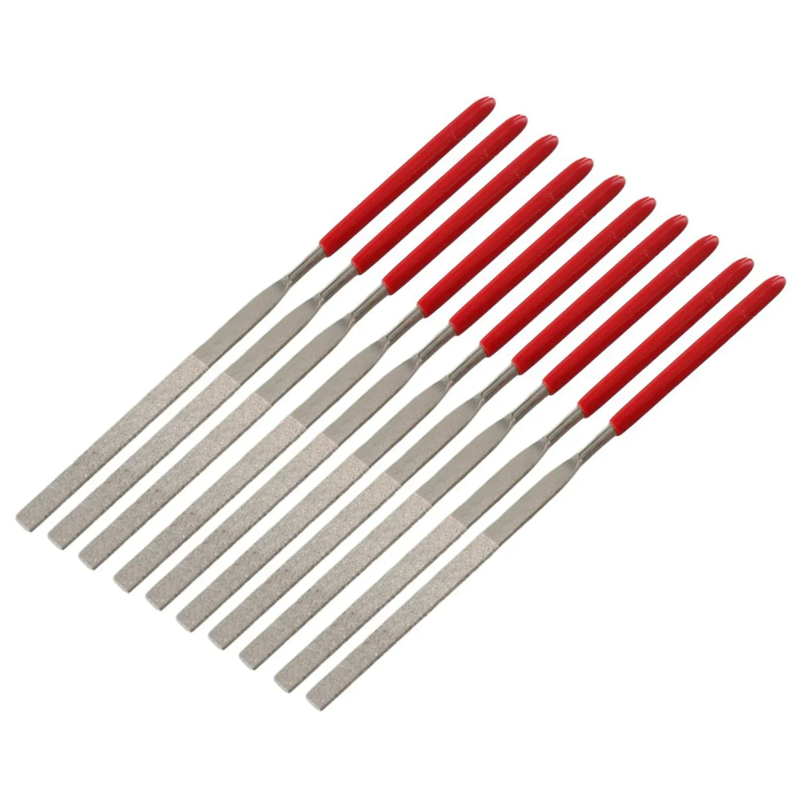 Nadelfeilen-Set, Mini-Nadelfeilen, Zimmer, Zuhause, Innenbereich, 10 Stück/Set, 3 x 140 mm, galvanisiertes Diamant-Schleifen, Rot + Silber