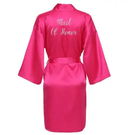 2019 Silk Satin Bridesmaid Sexy Robes Bridal Bath Robe Hot Pink Robes Wedding Silver Matte Printing White Bathrobe Short