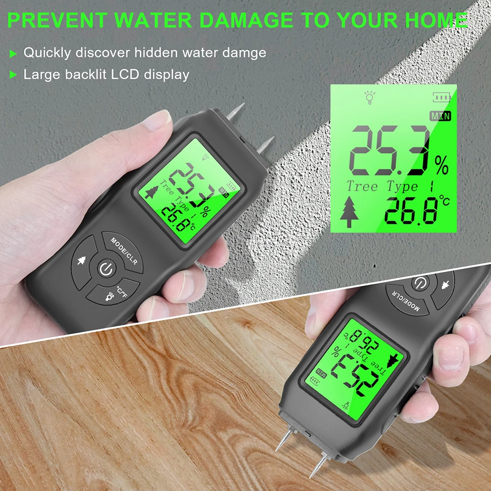 

Digital Moisture Meter Tester Black 4 Modes Water Plant Monitor Portable Humidity Tool Drywall Wood Testing Equipment