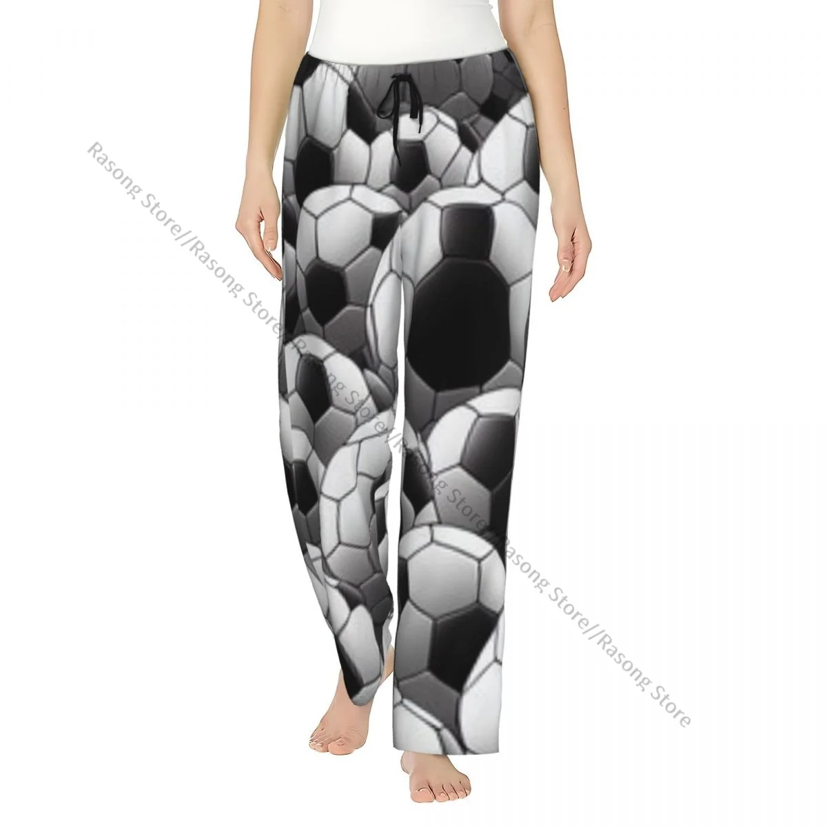 

Women Lounge Pants Soft White And Black Football Soccer Ball Pajama Pants Winter Sleepwear