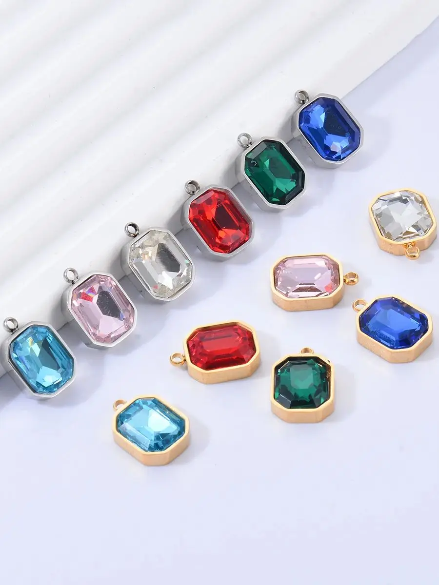 4 Stück Großhandel Edelstahl Glas Kristall Charms für DIY Ohrringe Halskette Armband Schmuckherstellung Rechteck Charm Baumeln – Detail 1