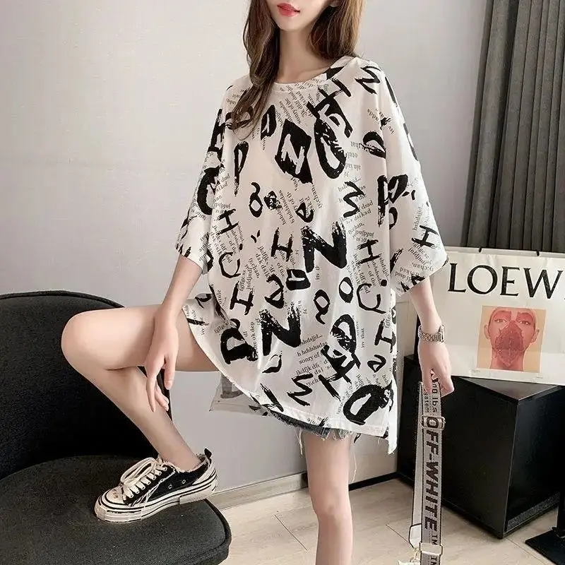 Summer New Printing Letter Oversized T Shirt Tops Ladies O Neck Short Sleeve Loose Pullovers Casual Fashion Women Clothing