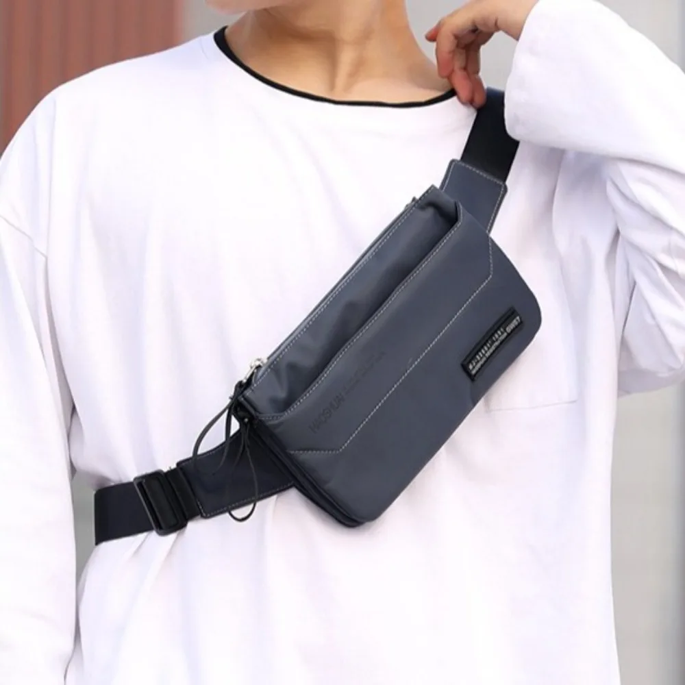 

Anti Splash Men Fanny Pack Large Capacity Multi-Pocket Nylon Sling Shoulder Bag Adjustable Strap Solid Color Male Waist Bag Male