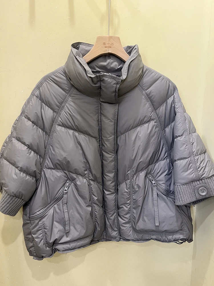 Winter Warm Thick Half Sleeved Cold Proof Jacket Female Bat Sleeve Short Down Jacket Women White Duck Down Zipper Parker Outwear