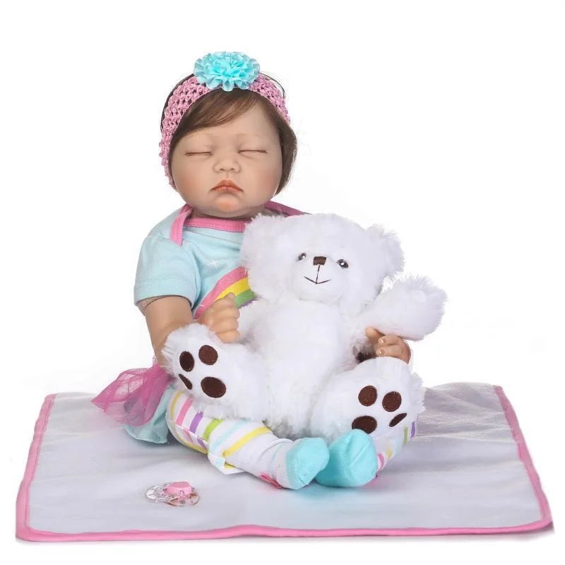 

22 Inches Cute Reborn Baby Dolls Realistic Silicone Vinyl Handmade Weighted Eyes Closed Sleeping Dolls Gifts