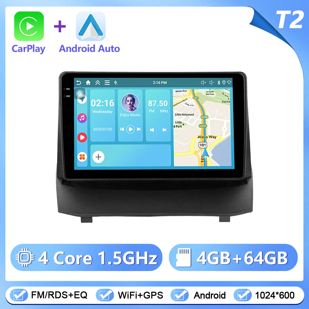 Podofo Draadloze CarPlay Android Auto Autoradio voor Ford Fiesta 2009-2014 Intelligent Autosysteem 6 + 128G WIFI GPS Autostereo