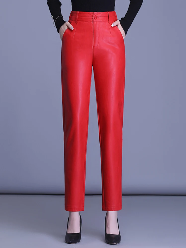 High Waist Slim Fit Sheep Leather Pants Women's Fashionable Straight Leg Pencil Pants Comfortable Breathable Casual Trousers