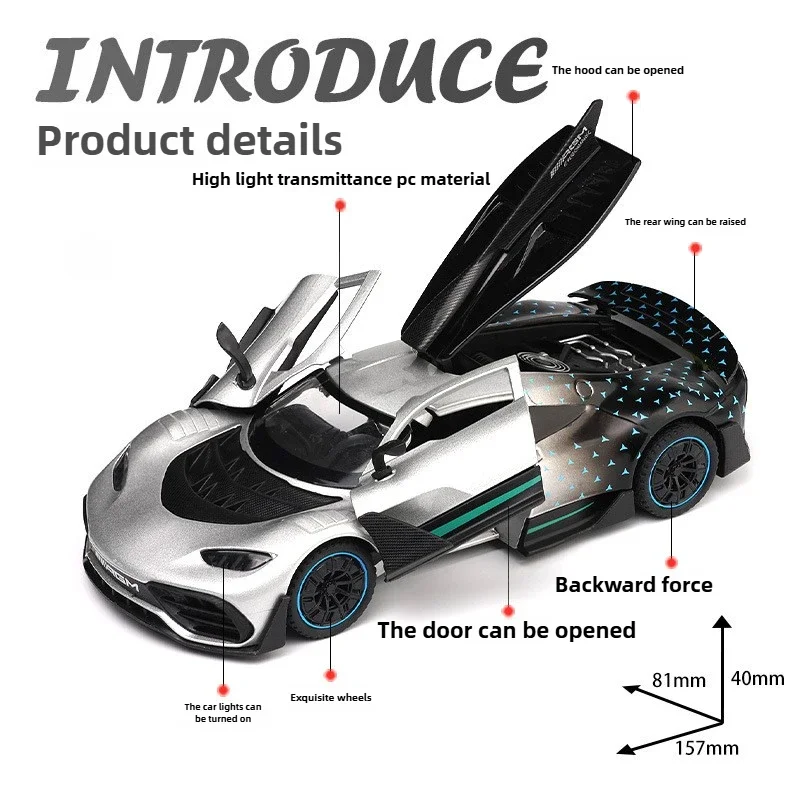 1:32 AMG ONE Sportwagen Legierung Automodell Sound und Licht Zurückziehen Kinderspielzeug Sammeln Sie Dekoration Geburtstagsgeschenk