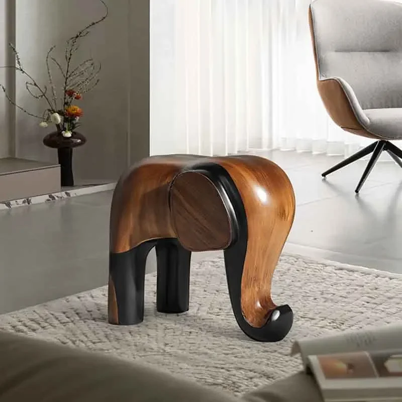 

*q for Furniture Elephant Solid Wood Stool Artistic Creative Shoe Changing Low Stool Cartoon Seats Luxury Wood Stool Decoration#