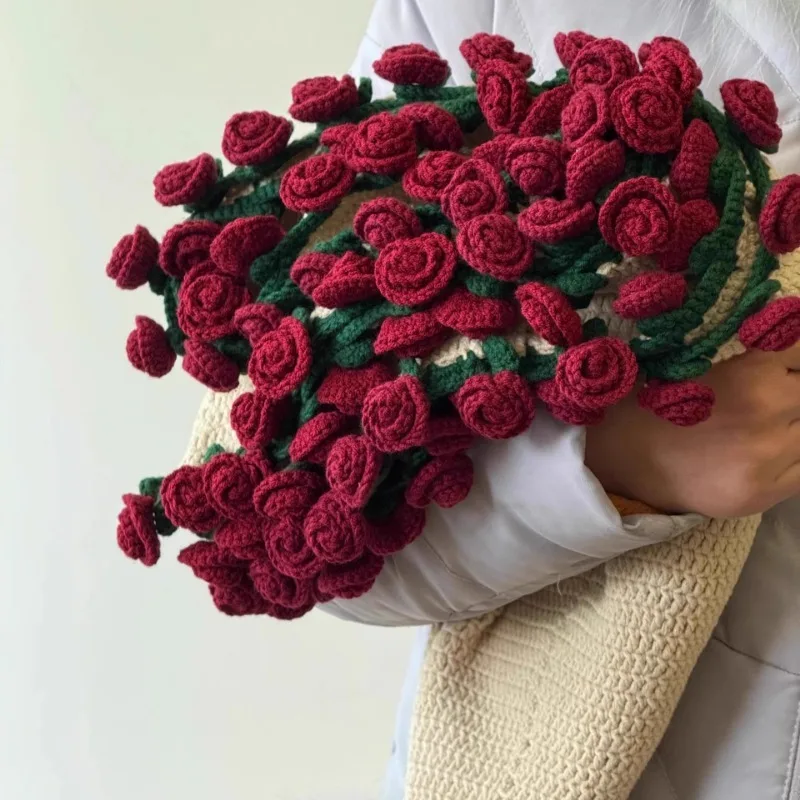 

Home Handemade Flower Rug Finished Crocheted Crochet Knitting Rose Milk Velvet Bouquet Room Decoration Girlfriend and Mom Gift