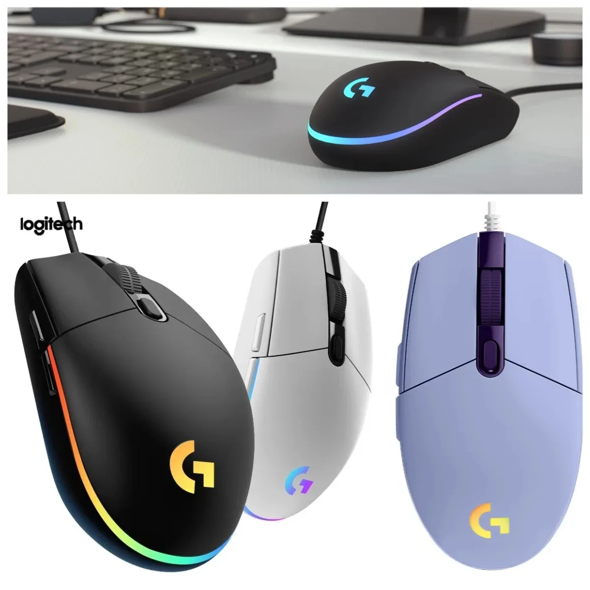 

Logitech G203 Wireless Mouse 2.4GHz Silent Model, Compact Ergonomic Design, 1000 DPI, USB Nano Receiver, Suitable for Office, Ho