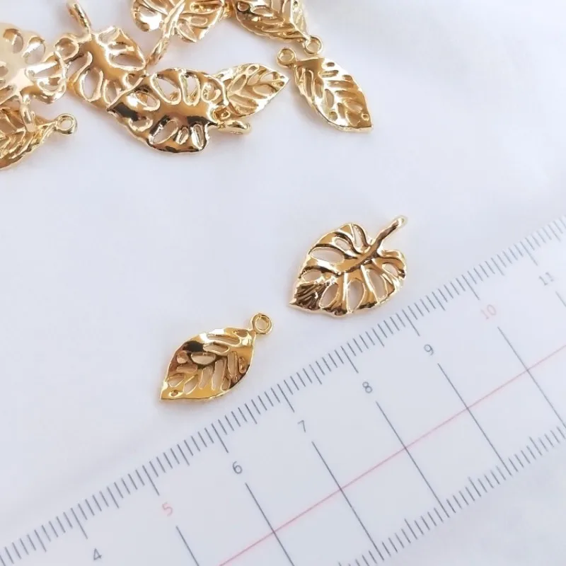 14K Gold Plated Monstera Leaf Charm Leaf Pendant For DIY Jewelry Making Supply