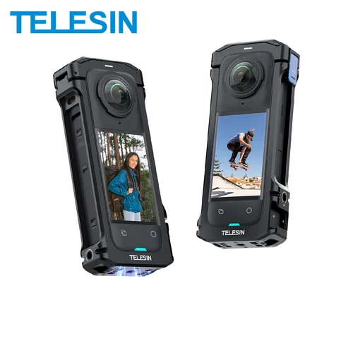 TELESIN-funda con marco de aleación de aluminio para cámara de acción Insta 360 X4, carcasa protectora de bajo peso con disparo Vertical para cámara de acción Insta 360 X4