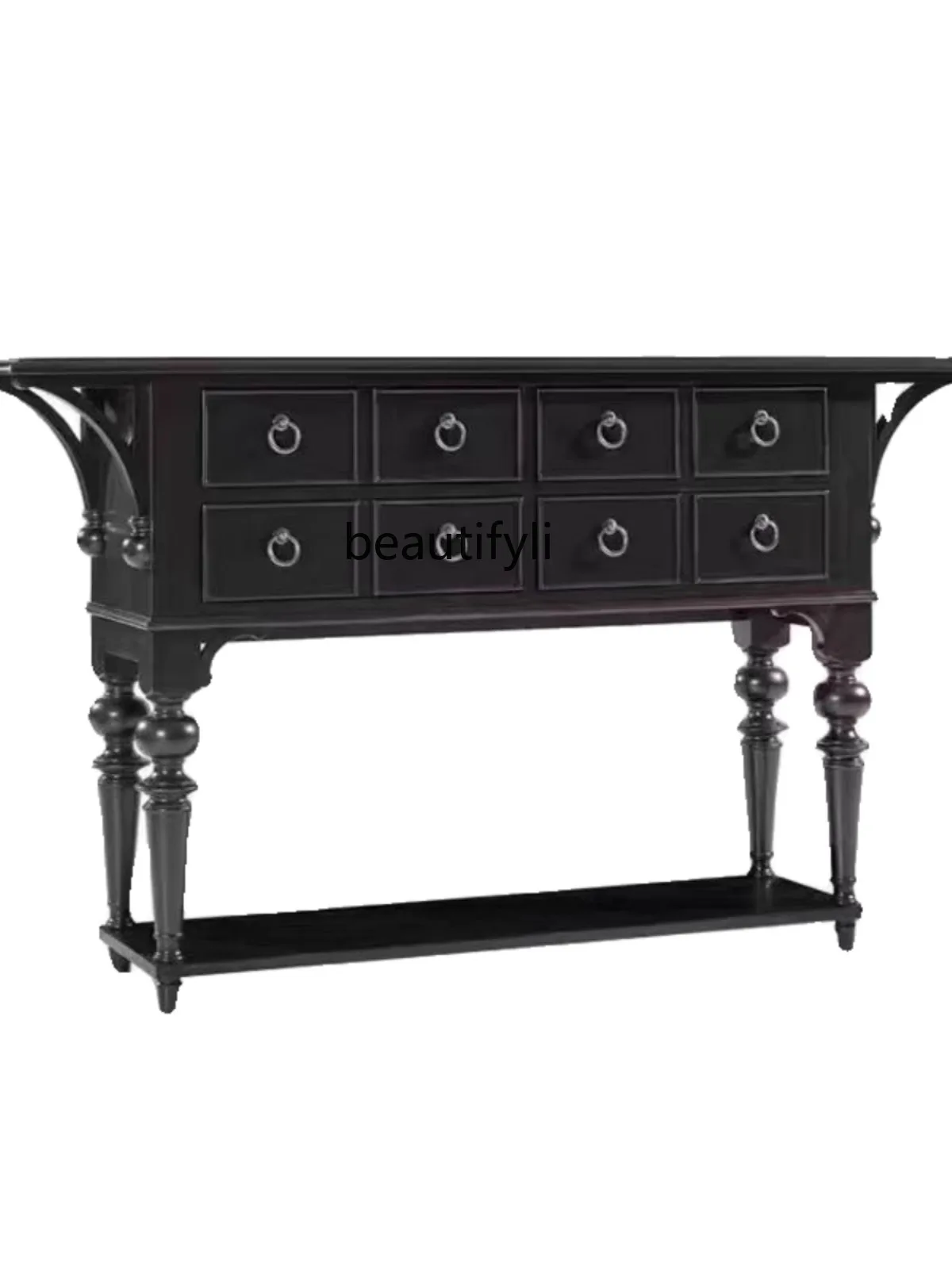 

French Style Mid-Ancient Solid Wood Console Tables Wall Cabinet Partition Living Room Entrance Multi-Drawer Retro Locker